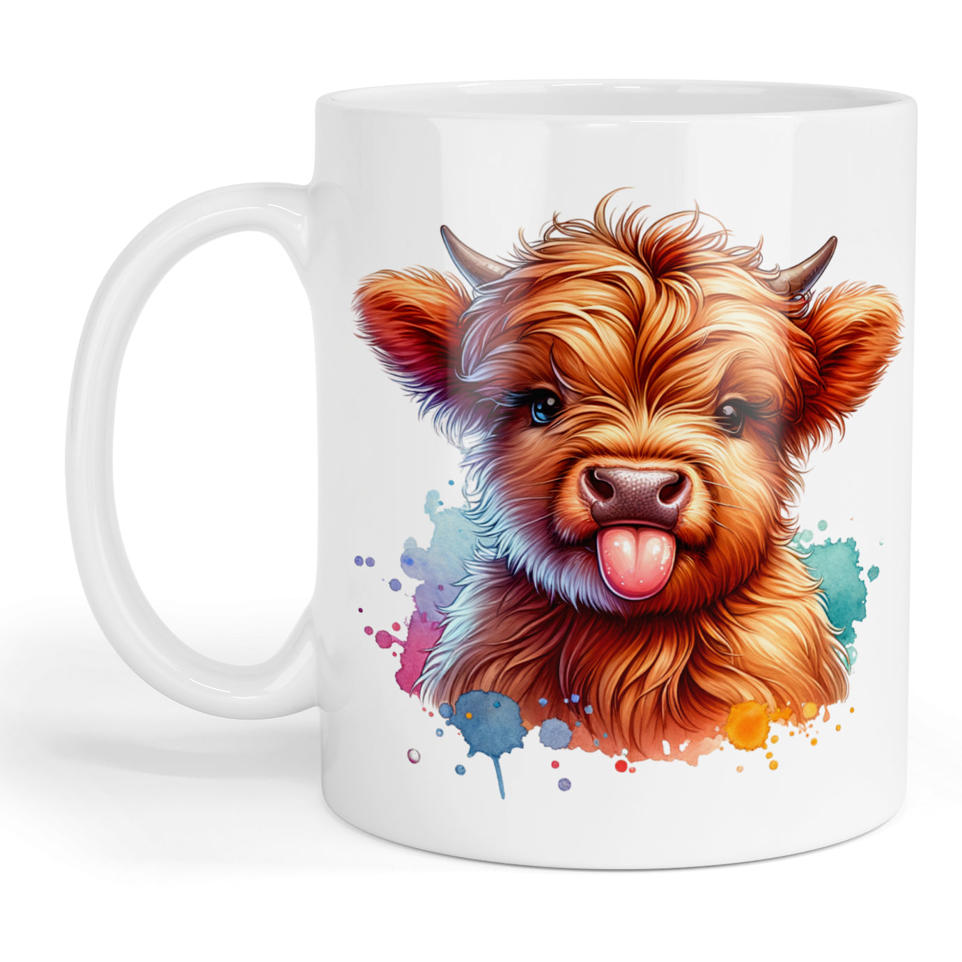 Highland cow with tongue out mug