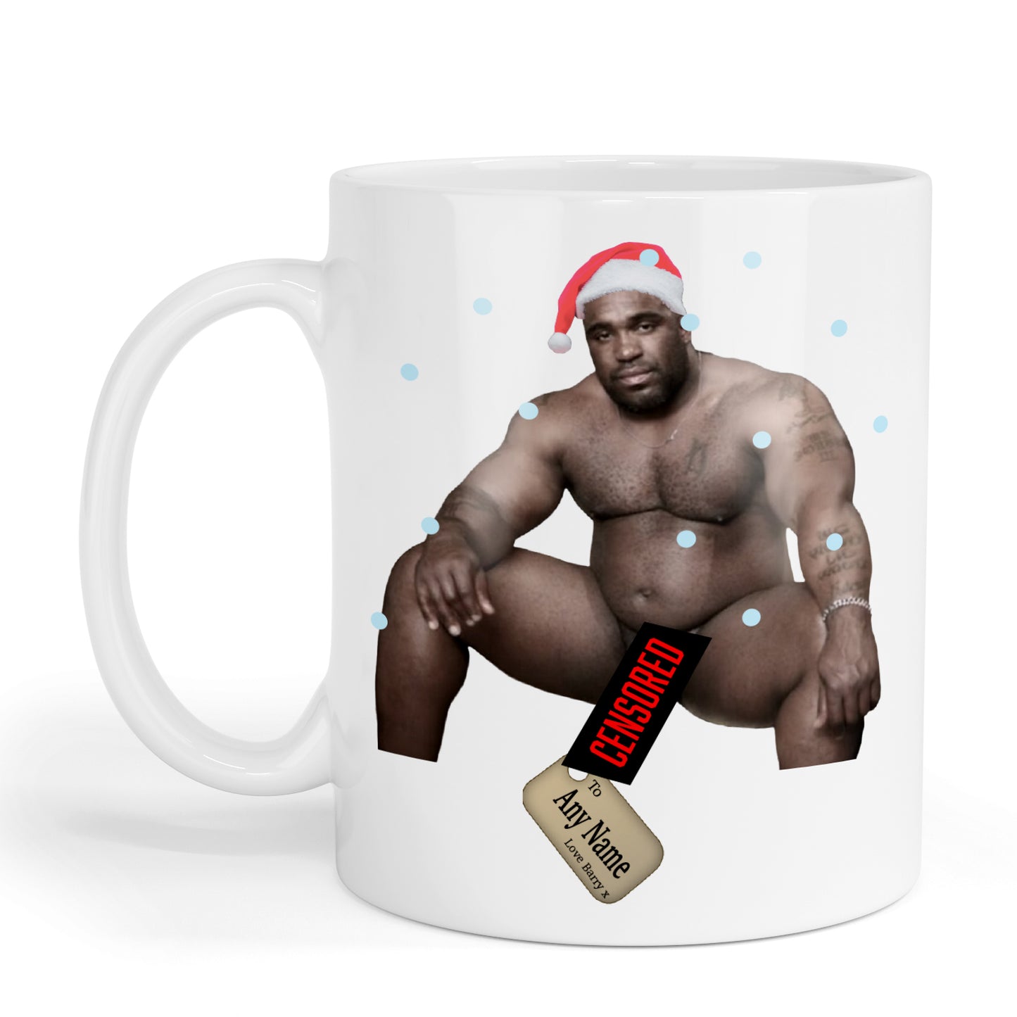 Barry Wood Meme Mug with Personalised Christmas tag.