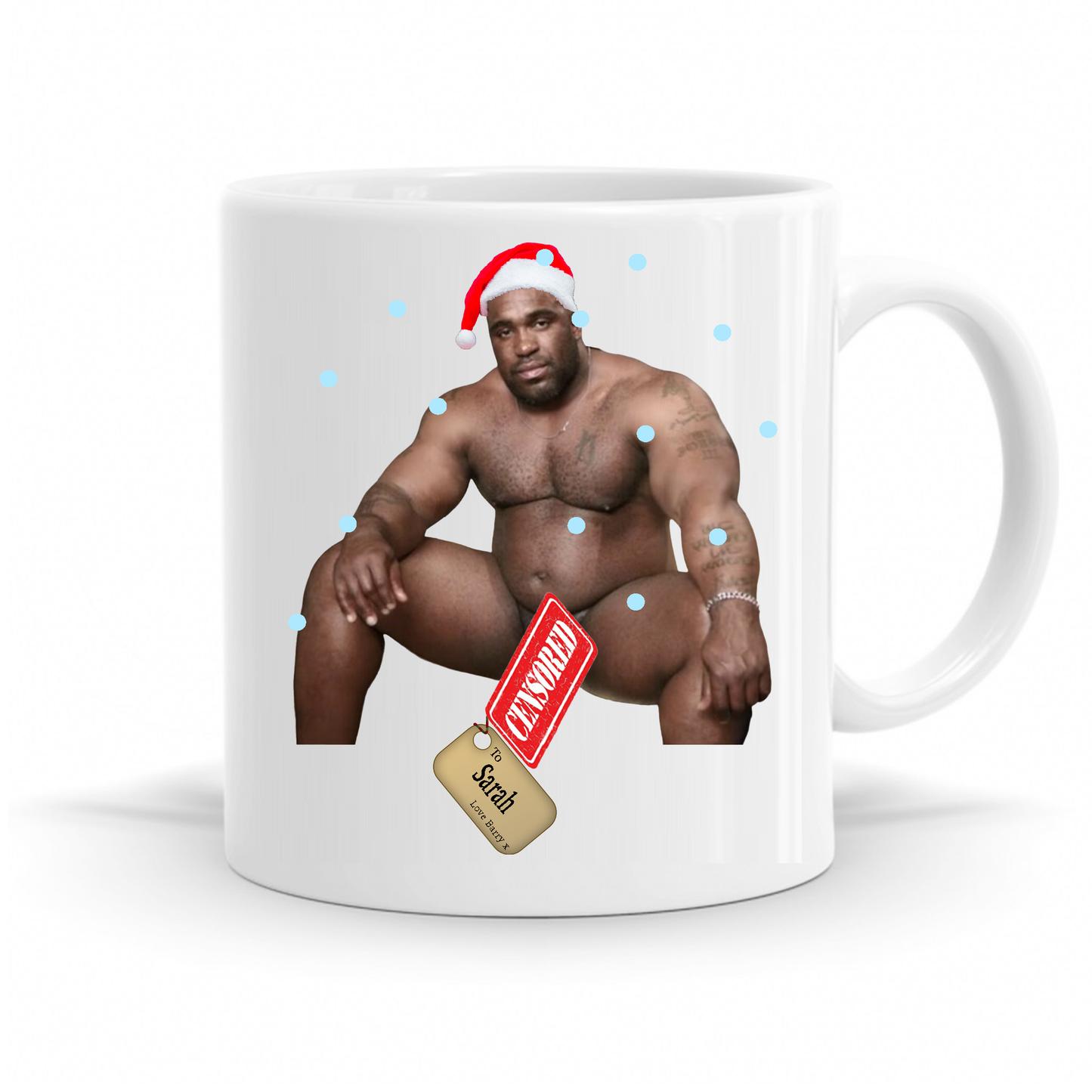 Barry Wood Meme Mug with Personalised Christmas tag.