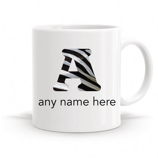 Personalised Initial and Name Animal Print Mug.