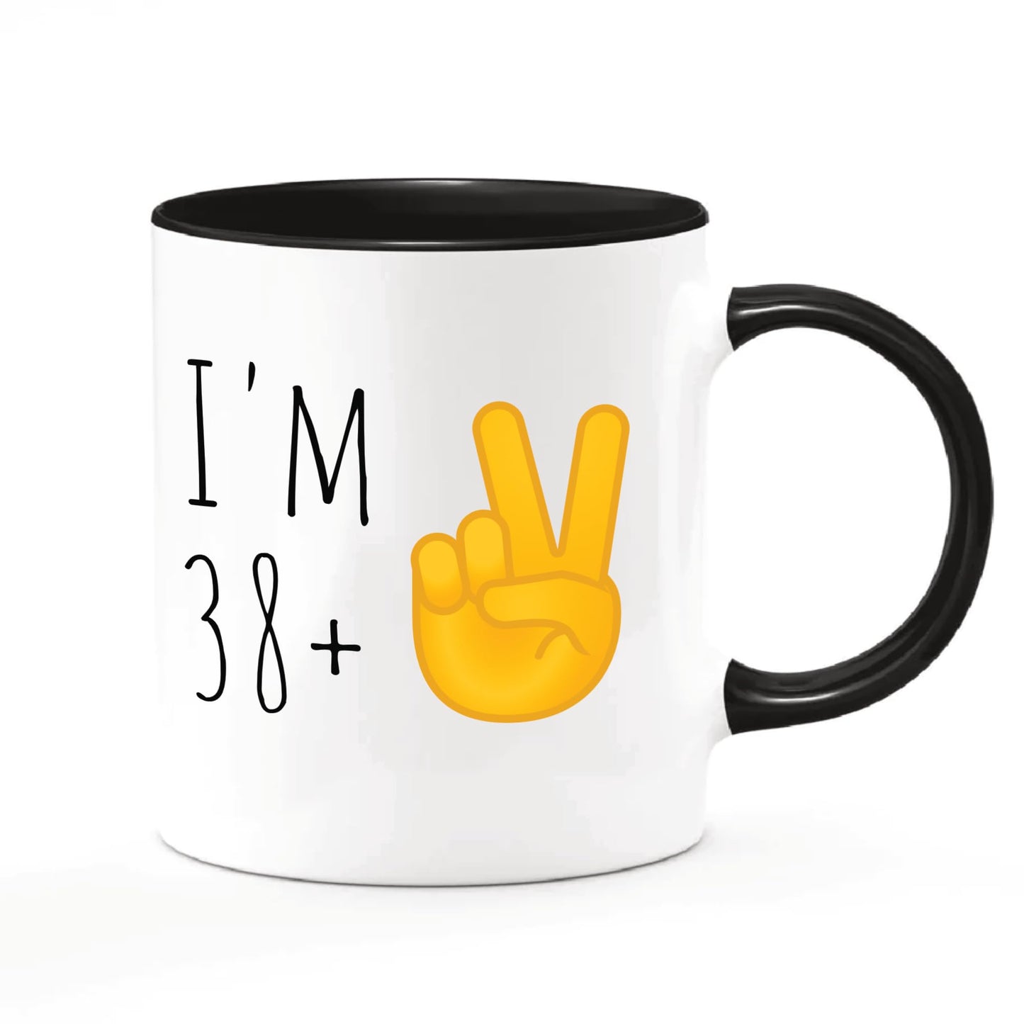 Two finger birthday mug. Peace emoji.